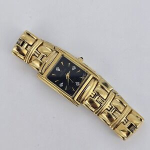 Regency Women's Watch 19MM Black Dial Gold Bracelet Band 5.5" New Battery